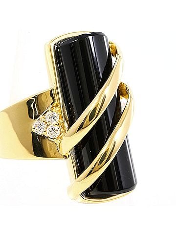 Unbranded 18K (18-karat) Yellow Gold Ring with Onyx and Diamond (0.15ct), Total Weight 10.7g, Jewelry (view 2)
