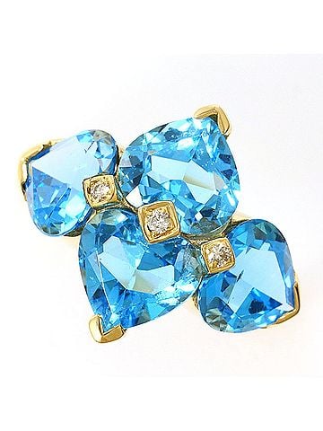 Unbranded 18K (18-karat) Yellow Gold Ring with Blue Topaz 5.72ct and Diamond 0.05ct, Total Weight 6.4g, Jewelry (view 1)