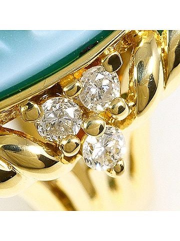 Unbranded 18K (18-karat) Yellow Gold Ring with Stone Cameo (Agate, Green Agate, Chalcedony), Certificate of Authenticity, Total Weight 10.3g, Jewelry (view 2)