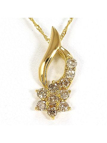 Unbranded 18K (18-karat) Yellow Gold Necklace with Brown Diamond and (0.3ct), Total Weight 1.6g, 43cm, Jewelry (view 1)
