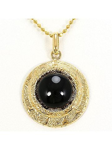 Unbranded 18K (18-karat) Yellow Gold Necklace with Onyx, Total Weight 3.8g, 40cm, Jewelry (view 1)