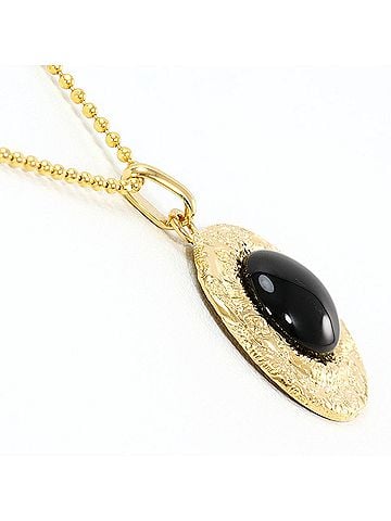 Unbranded 18K (18-karat) Yellow Gold Necklace with Onyx, Total Weight 3.8g, 40cm, Jewelry (view 2)