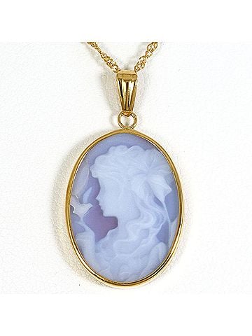 Unbranded 18K Yellow Gold Necklace with Stone Cameo, Approx. 42cm, Total Weight 3.3g, Jewelry (view 1)