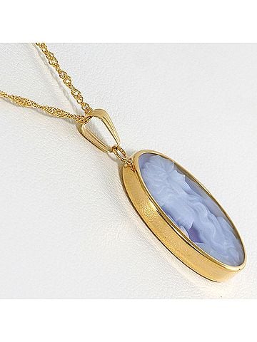 Unbranded 18K Yellow Gold Necklace with Stone Cameo, Approx. 42cm, Total Weight 3.3g, Jewelry (view 2)