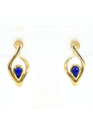 Unbranded 18K (18-karat) Yellow Gold Earrings with Lapis Lazuli, Total Weight 3.0g, Jewelry (view 1)
