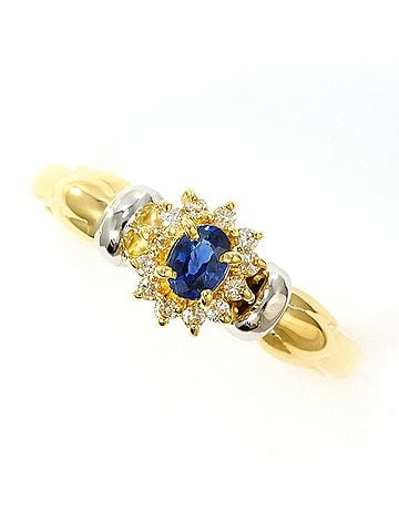 Unbranded PT900 Platinum 18K Yellow Gold Ring with Sapphire 0.19ct and Diamond 0.08ct, Total Weight 3.0g, Jewelry (view 1)