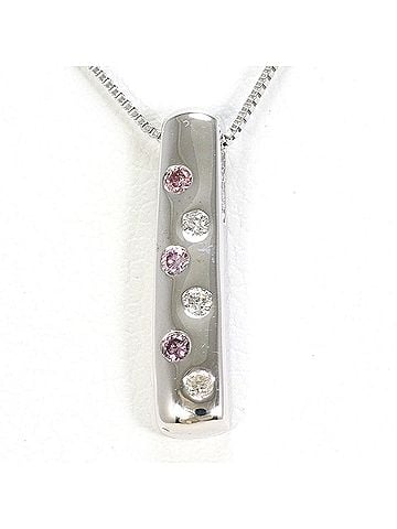 Unbranded 18K (18-karat white gold) necklace with pink diamond (0.010 ct) and (0.043 ct). Total weight 1.9g. 40cm length. Jewelry. (view 1)