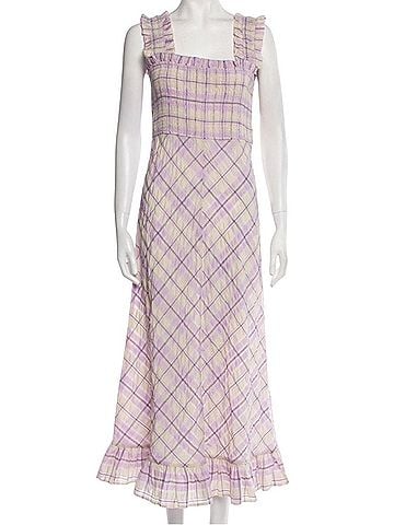 Ganni Seersucker Check Smocked Long Dress Cocktail Dress (view 1)