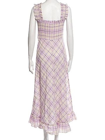 Ganni Seersucker Check Smocked Long Dress Cocktail Dress (view 2)