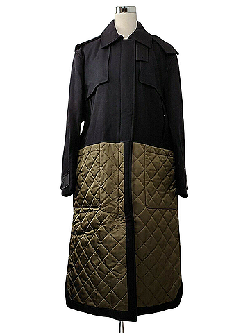 MCM Women's Black Wool/ Olive Green Quilted Nylon Long Coat w/Hood (IT 44) (view 1)
