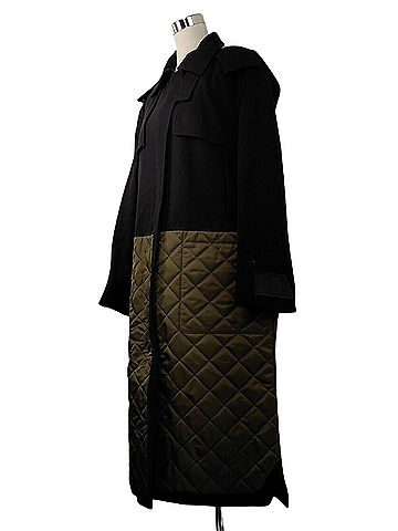 MCM Women's Black Wool/ Olive Green Quilted Nylon Long Coat w/Hood (IT 44) (view 2)