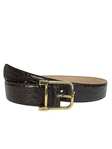 Gucci Women's Gold Square Buckle Dark Brown Crocodile Belt (105 / 42) (view 1)