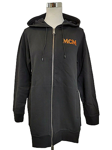 MCM Women's Black Cotton Embroidered Fringe Logo Zip Up Jacket (Regular; S) (view 1)