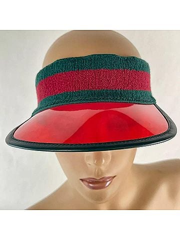 Gucci Unisex Red Vinyl Visor Hat w/Green Red Banded Headband (57 cm / S) (view 2)