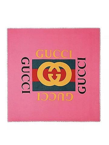 Gucci Women Bright Pink Wool/Silk GRG Web GG Logo Scarf Shawl (view 1)
