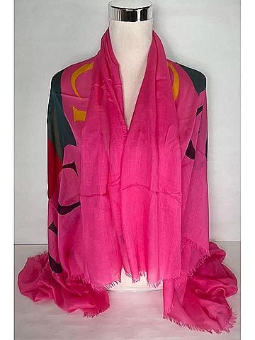 Gucci Women Bright Pink Wool/Silk GRG Web GG Logo Scarf Shawl (view 2)