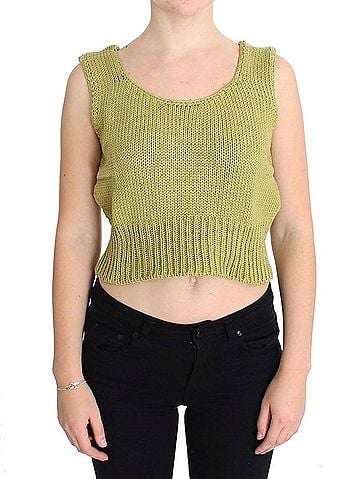 Pink memories Green Cotton Blend Knitted Sleeveless Women's Sweater (view 1)