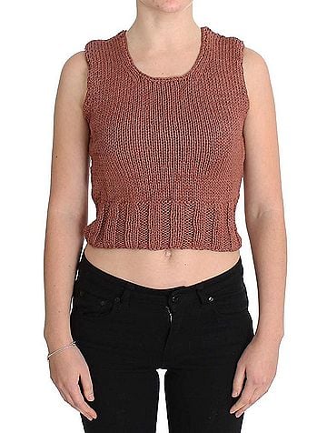 Pink memories Red Cotton Blend Knitted Sleeveless Women's Sweater (view 1)