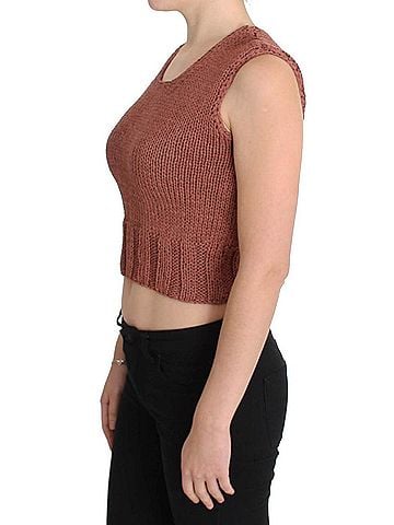 Pink memories Red Cotton Blend Knitted Sleeveless Women's Sweater (view 2)
