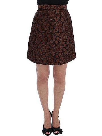 Dolce & Gabbana Basic Brown Floral Brocade Mini Bubble Women's Skirt (view 1)