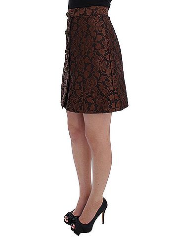 Dolce & Gabbana Basic Brown Floral Brocade Mini Bubble Women's Skirt (view 2)