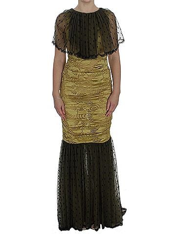 Dolce & Gabbana Basic Yellow Black Floral Lace Ricamo Gown Women's Dress (view 1)