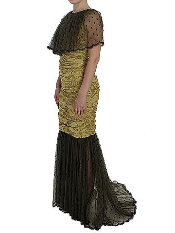 Dolce & Gabbana Basic Yellow Black Floral Lace Ricamo Gown Women's Dress (view 2)