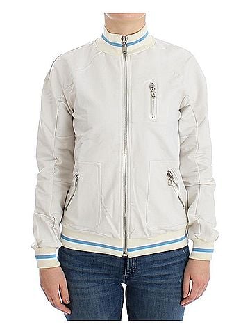 John Galliano White Mock Zip Cardigan Sweatshirt Women's Sweater (view 1)