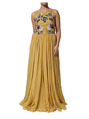 Dolce & Gabbana Basic Yellow Silk Floral Embroidered Maxi Women's Dress (view 1)