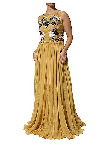 Dolce & Gabbana Basic Yellow Silk Floral Embroidered Maxi Women's Dress (view 2)