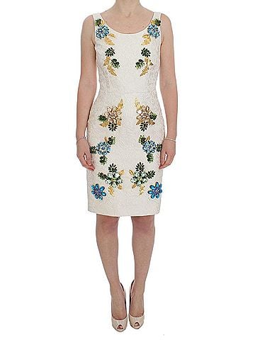 Dolce & Gabbana Basic White Brocade Crystal Sheath Women's Dress (view 1)