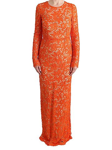 Dolce & Gabbana Basic Orange Floral Ricamo Sheath Long Women's Dress (view 1)