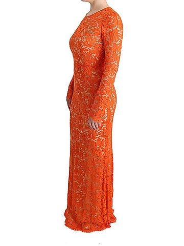 Dolce & Gabbana Basic Orange Floral Ricamo Sheath Long Women's Dress (view 2)