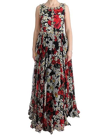 Dolce & Gabbana Basic Multicolor Silk Floral Crystal Long Maxi Women's Dress (view 1)