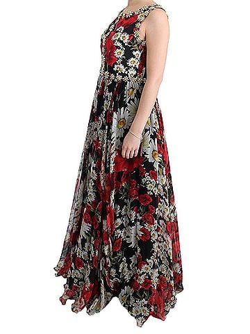 Dolce & Gabbana Basic Multicolor Silk Floral Crystal Long Maxi Women's Dress (view 2)