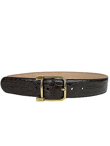 Gucci Women's Gold Square Buckle Dark Brown Crocodile Belt (105 / 42) (view 2)
