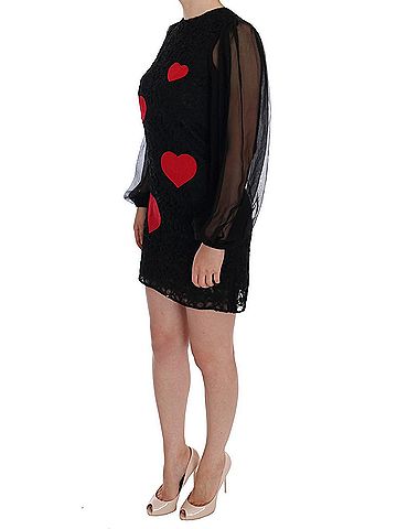 Dolce & Gabbana Basic Black Lace Red Heart Shift Women's Dress (view 2)