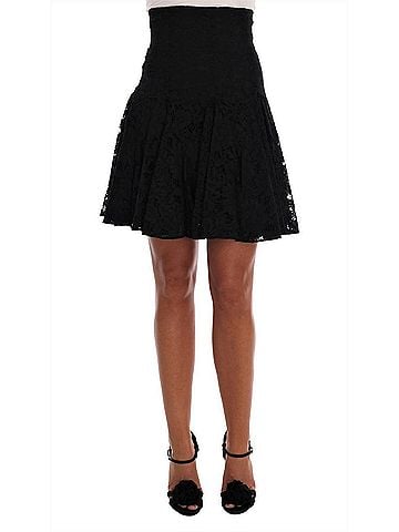 Dolce & Gabbana Basic Black Floral Cutout Lace A-Line Women's Skirt (view 1)