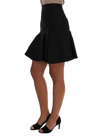 Dolce & Gabbana Basic Black Floral Jacquard Silk A-Line Women's Skirt (view 2)