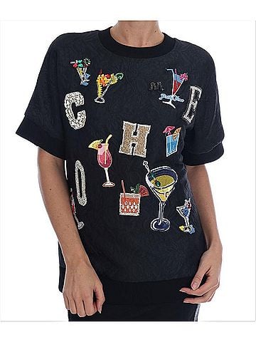 Dolce & Gabbana Basic Black Brocade Cocktail Crystal Women's Sweater (view 1)