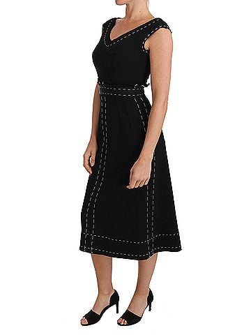 Dolce & Gabbana Basic Black Wool Stretch A-line Sheath Women's Dress (view 2)