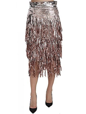 Dolce & Gabbana Basic Sequin Embellished Fringe Midi Pencil Women's Skirt (view 1)