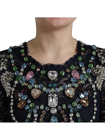 Dolce & Gabbana Basic Blue Crystal Floral Lace Long Gown Women's Dress (view 2)