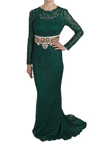 Dolce & Gabbana Basic Crystal Gold Belt Lace Sheath Gown Women's Dress (view 1)