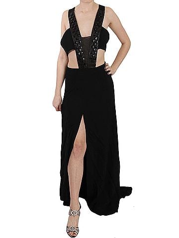 John Richmond Black Crystal Leather Gown Flare Women's Dress (view 1)