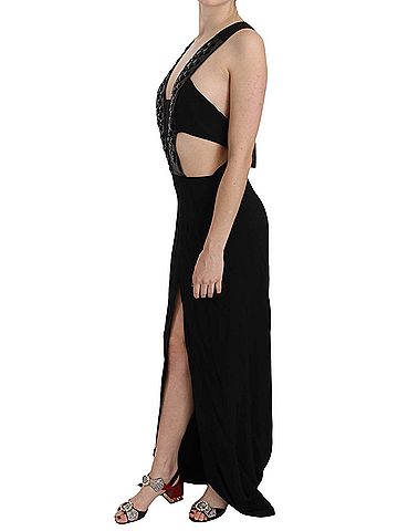John Richmond Black Crystal Leather Gown Flare Women's Dress (view 2)