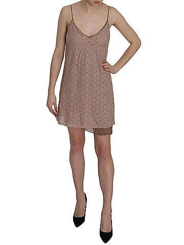 Pink memories Beige Spaghetti Strap A-line Mini Cotton Women's Dress (view 1)