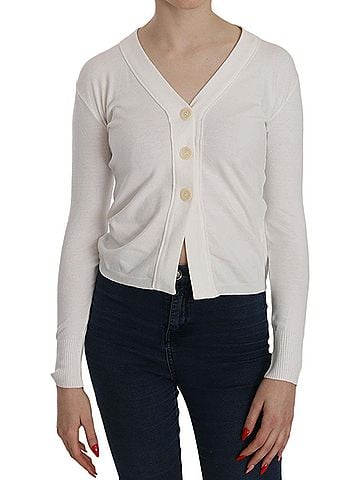 Byblos White V-neck Long Sleeve Cropped Cardigan Tops Women's Sweater (view 1)