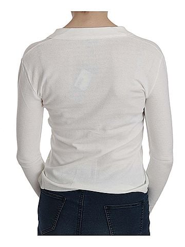 Byblos White V-neck Long Sleeve Cropped Cardigan Tops Women's Sweater (view 2)