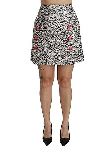 Dolce & Gabbana Basic Silver Pattern A-line High Waist Women's Skirt (view 1)